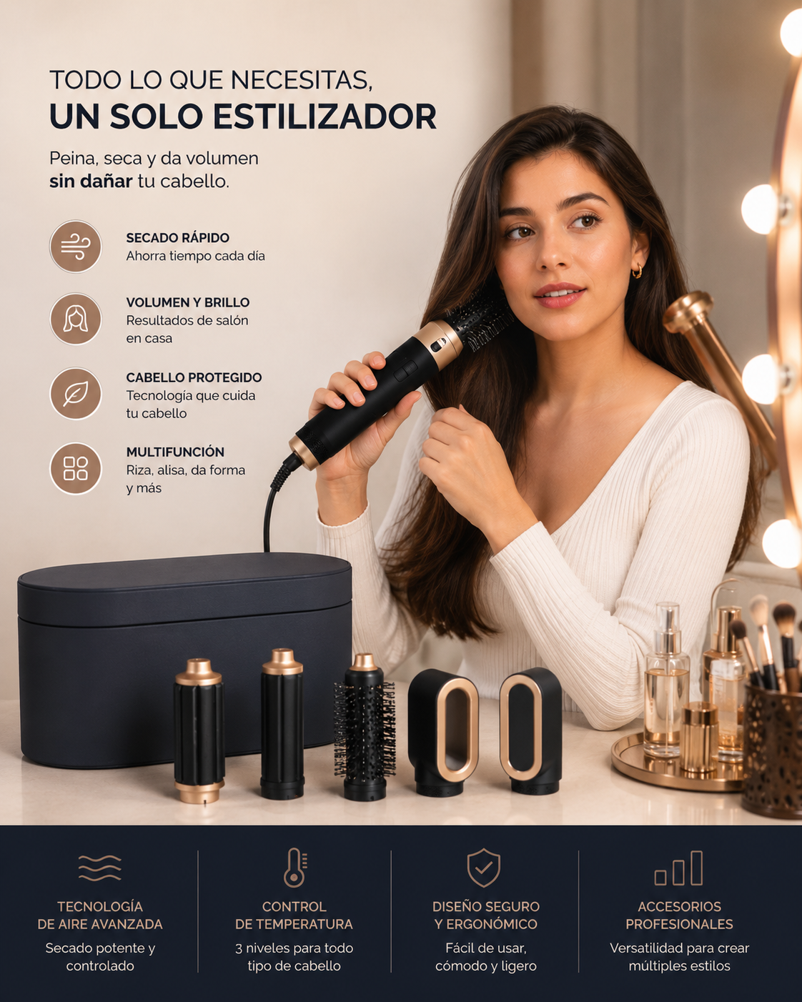 Estilizador Profesional 5 en 1 | Secador, Rizador, Alisador y Voluminizador en un Solo Dispositivo