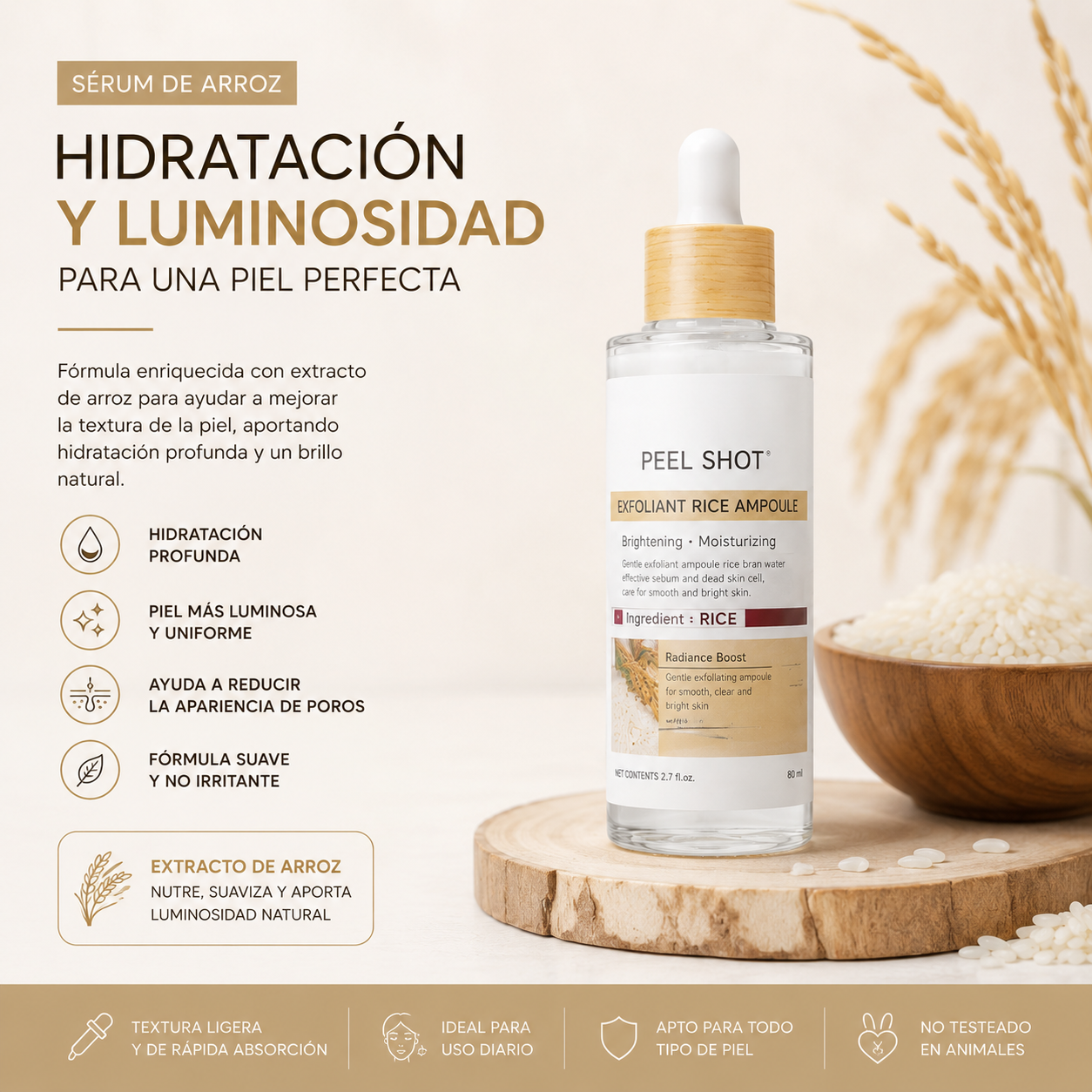 Sérum de Arroz Coreano para el Rostro – Hidratación Profunda, Luminosidad y Reducción de Poros