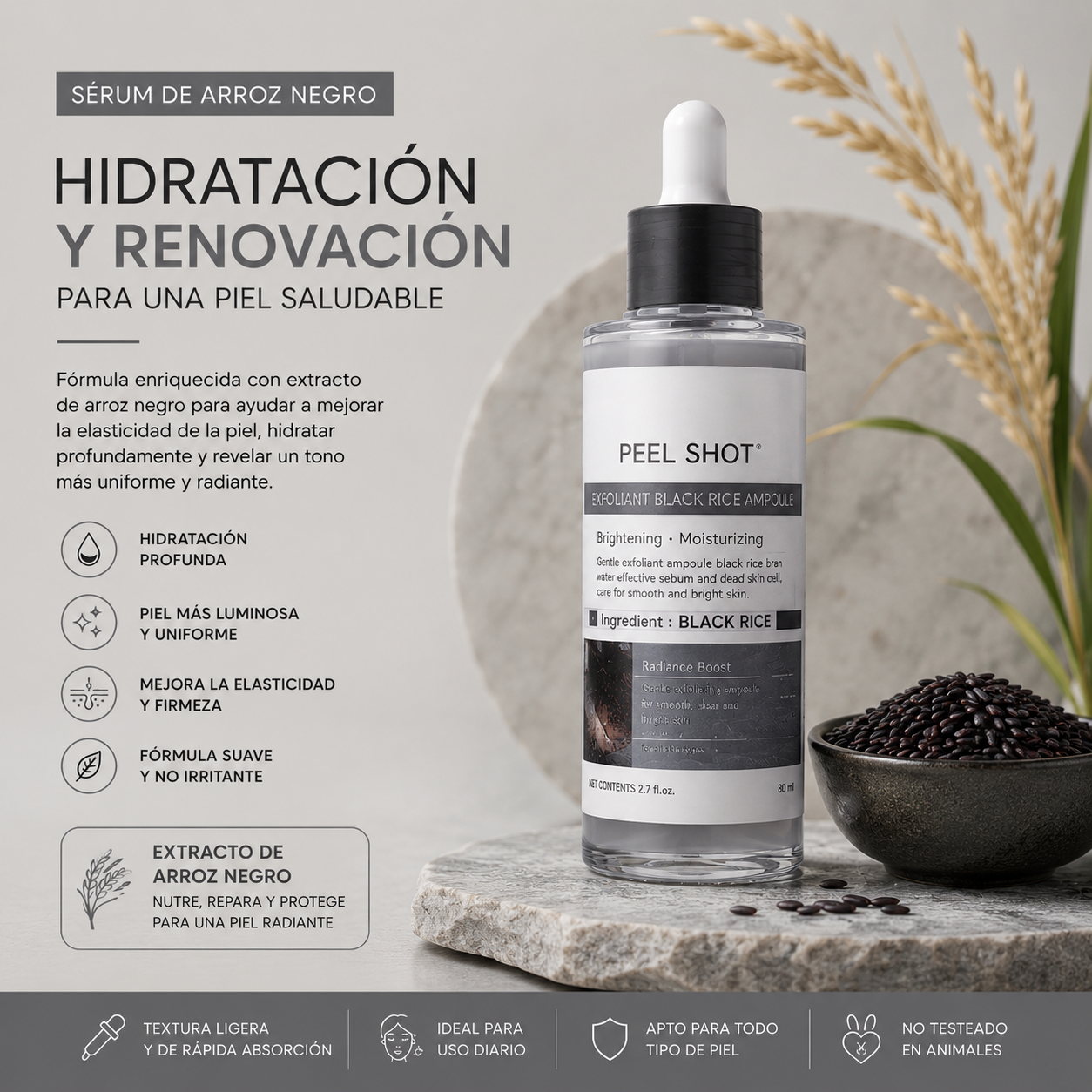 Sérum de Arroz Coreano para el Rostro – Hidratación Profunda, Luminosidad y Reducción de Poros