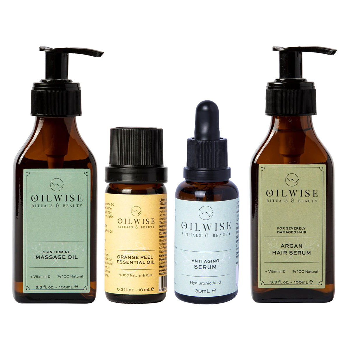 Kit Reafirmante Premium Oilwise | Aceites Esenciales Puros + Sérum Antiedad + Reparador Capilar