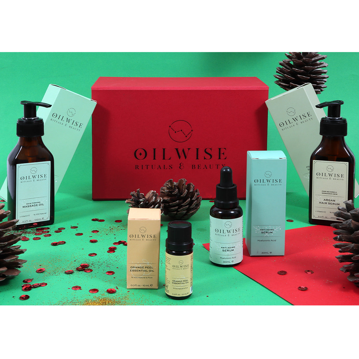 Kit Reafirmante Premium Oilwise | Aceites Esenciales Puros + Sérum Antiedad + Reparador Capilar